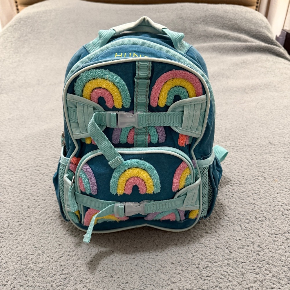 Pottery Barn Kids Rainbow Chenille Canvas Backpack Teal Blue Girls Youth